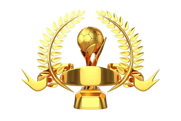 Rendering Golden Football Trophy Laurel Wreath Ribbon Isolated White Background — Stock Photo, Image