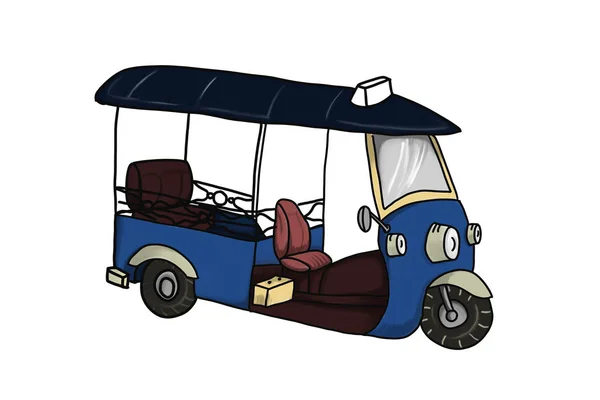 Beyaz arka plan Tay geleneksel Tuk Tuk takside çizim stili doodle izole.