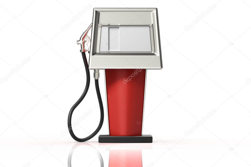 3d rendering front view of a red retro gasoline dispenser pumps isolated on white background with clipping paths.