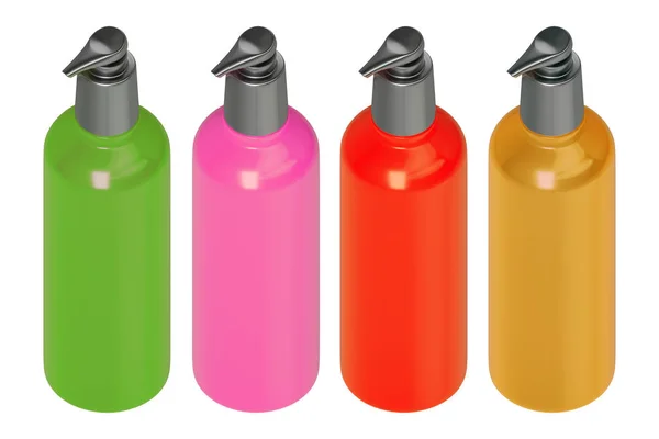 3d rendering studio rodó un conjunto de botella de cuidado de la piel multicolor gre —  Fotos de Stock