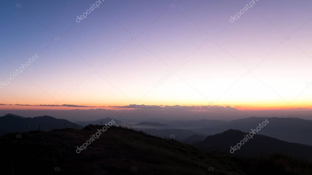 The Last Twilight above the Peaks of Phu Chi Fa, Chiang Rai, Thailand.