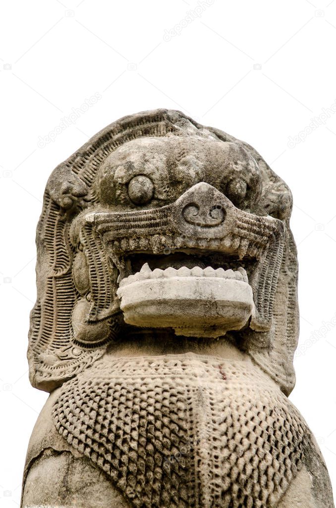 Old Lion's head is made of stone Khmer art.