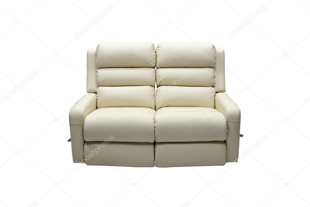 White leather Sofa isolate on White Background.