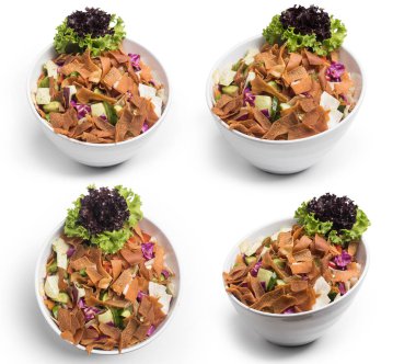 Soğanlı salata, Lübnan salatası ayarla, Fattouch, beyaz zemin üzerine, kırpma yolunu ekleyin izole