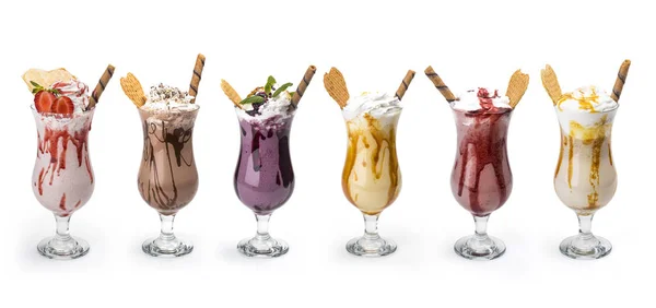 Fresh Tasty Cocktails Glasses Delicious Milk Shakes Isolated White Background — Stock Photo, Image