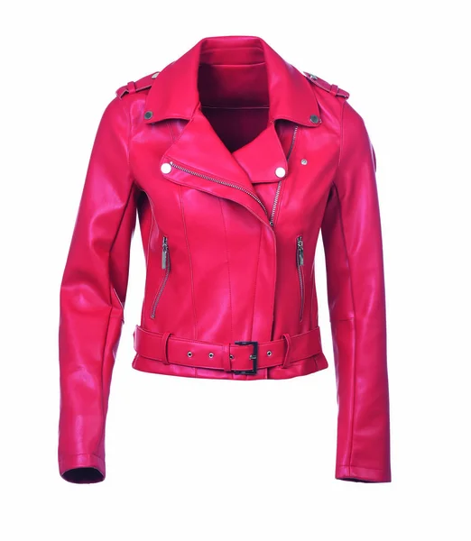 Red Leather Jacket Isolated White Background Clipping Path Included — Stock Photo, Image