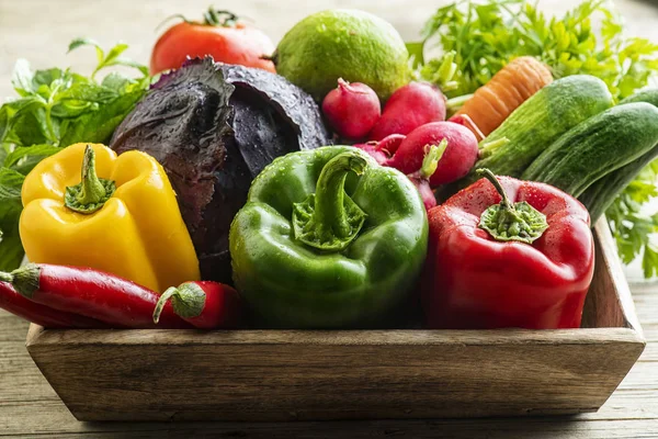 Contexte Alimentaire Bio Légumes Dans Panier Panier Légumes Frais Sur — Photo