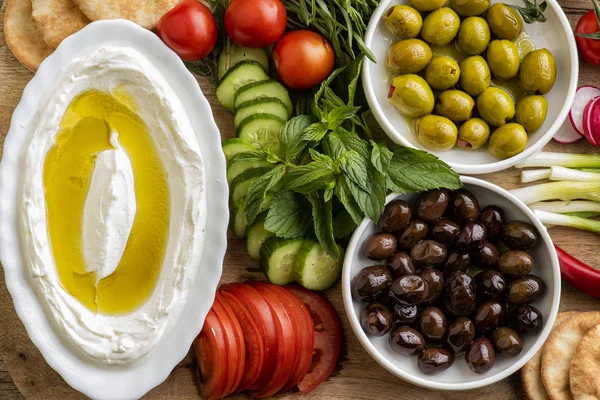 Libanonské Jídlo Labneh Jogurt Chees — Stock fotografie