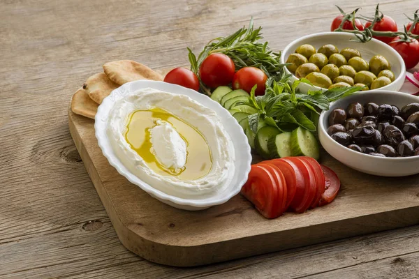 Libanoni Ételek Labneh Yogurt Sajtok — Stock Fotó