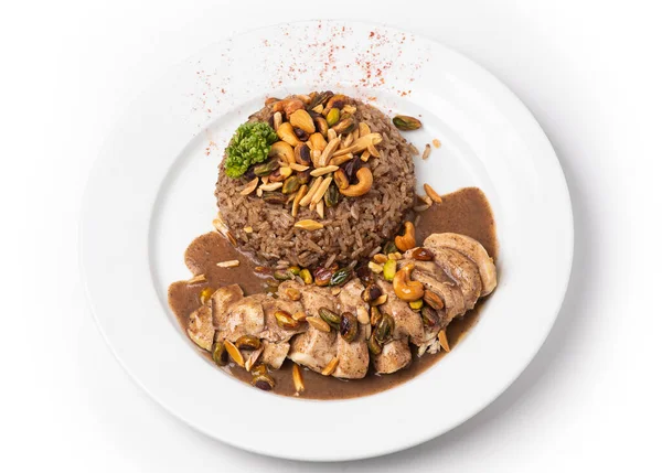 Arroz Oriental Com Frango Carne — Fotografia de Stock