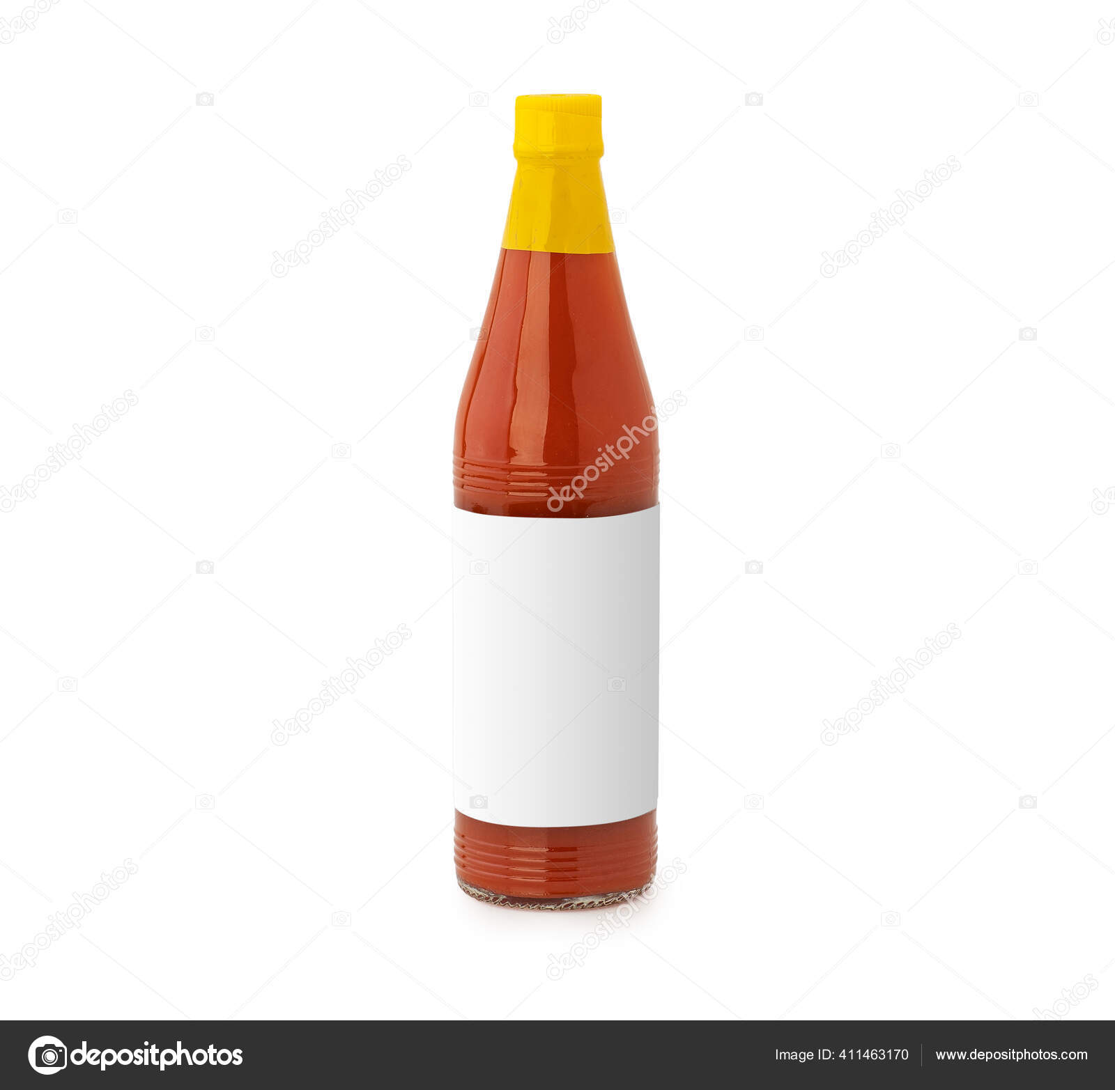 Bottle Spicy Red Hot Sauce Blank Label Isolated White Backgroun Stock