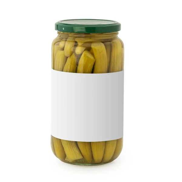 Pickled Wild Cucumbers Glass Blank Label Isolated White Backgroun — Stock Photo, Image