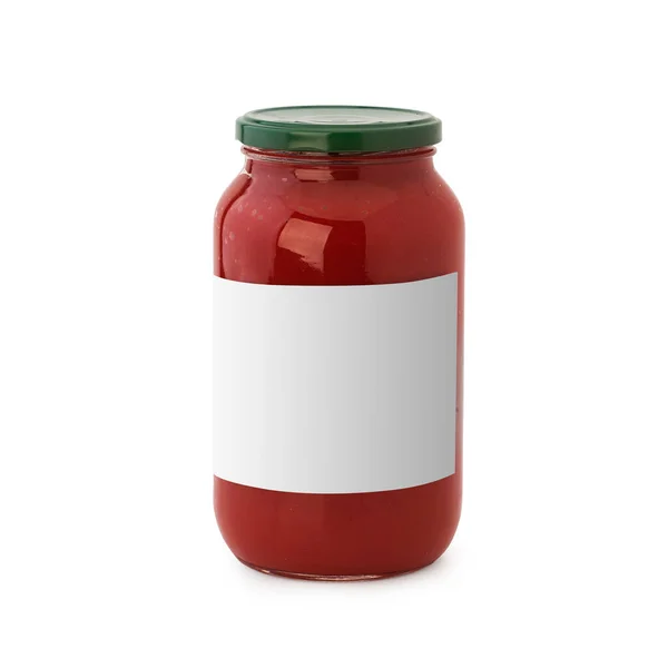 Tomato Sauce Jar Blank Label White Backgroun — Stock Photo, Image