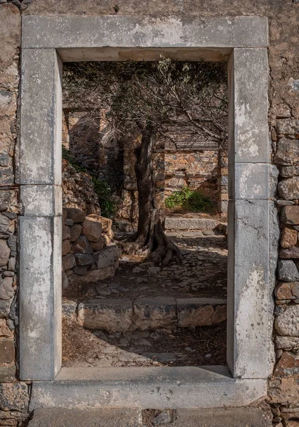 Abandoned Buildings Spinalonga Island Historical Abandoned Leper Colony Crete — Stock Photo, Image