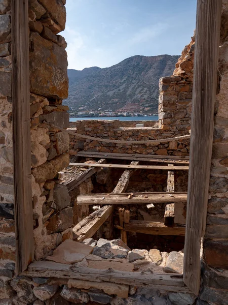 Övergivna Byggnader Spinalonga Den Historiska Övergivna Spetälskekolonin Kreta — Stockfoto