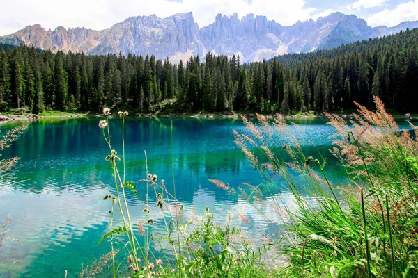 Karersee Güzel Görünümü Talyanca Lago Carezza South Tyrol Talya Için — Stok fotoğraf