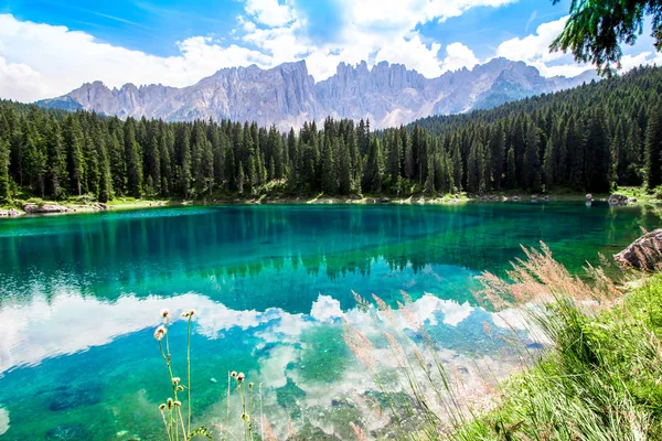 Karersee Güzel Görünümü Talyanca Lago Carezza South Tyrol Talya Için — Stok fotoğraf