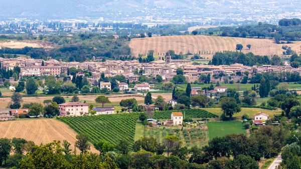 Bevagna Talya Umbrian Kırsal Dalmış Bir Ortaçağ Kasaba Görünümünü — Stok fotoğraf