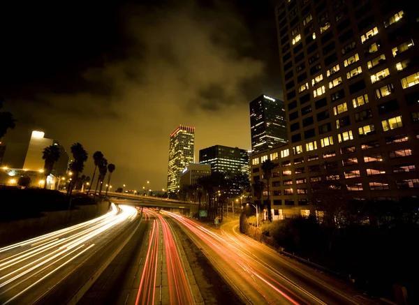 Freeway Night Downtown Los Angeles — Stock Photo, Image