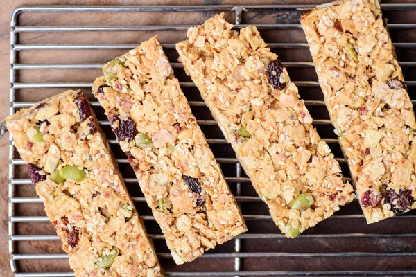 Snack Bar Nebo Energetická Tyčinka Vaření Stojan Pohled Shora — Stock fotografie