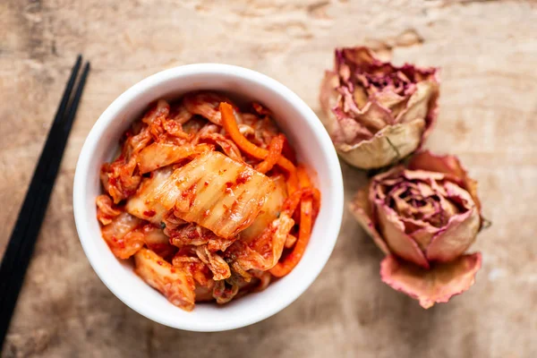 Zelí Kimči Misce Hůlkami Korejské Jídlo — Stock fotografie
