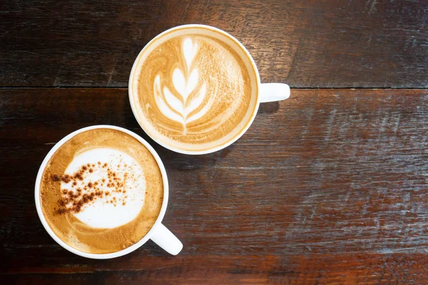 Coupe Cappuccino Chaud Café Latte Art Sur Une Table Bois — Photo