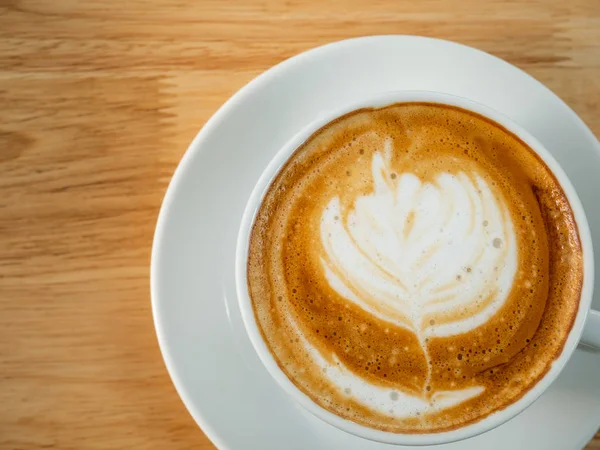 Gros Plan Café Latte Art Sur Table Bois Dans Café — Photo