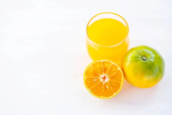 Fresh Tangerine Orange Fruit Juice White Table Healthy Food Drink — Stock Photo, Image
