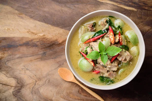 Comida Tailandesa Curry Verde Con Cerdo Kang Keaw Wan Tazón —  Fotos de Stock