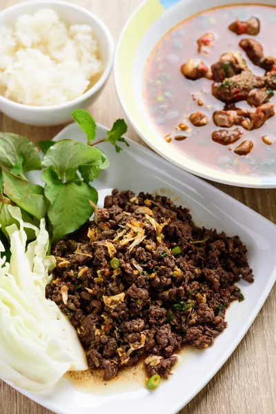 Comida Tailandesa Norte Salada Porco Picada Picante Larb Moo Kua — Fotografia de Stock