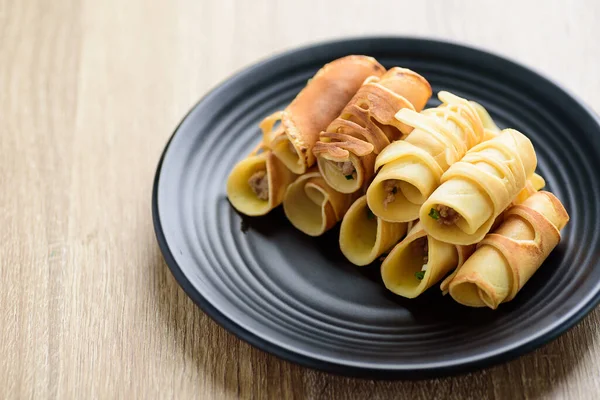 Hidangan Penutup Thailand Khanom Tokyo Roti Gulung Panekuk Diisi Dengan — Stok Foto