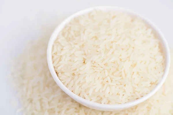 Grão Arroz Jasmim Tailandês Orgânico Uma Tigela Preparando Para Cozido — Fotografia de Stock