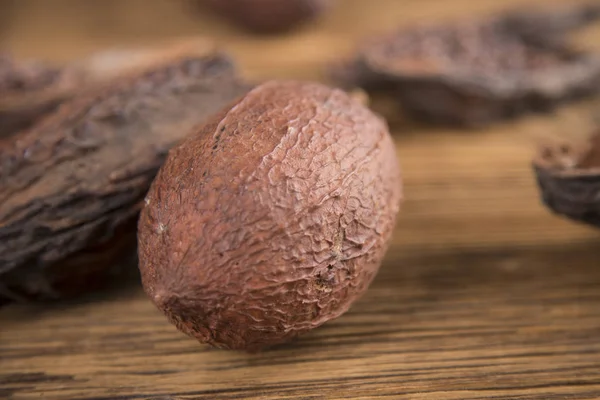 Frijoles Cacao Sobre Fondo Madera Cacao Chocolate Amargo Oscuro Cacao — Foto de Stock