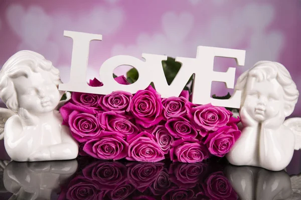 Egy Csokor Rózsaszín Rózsa Fekete Háttér Szeretet Angyalai — Stock Fotó