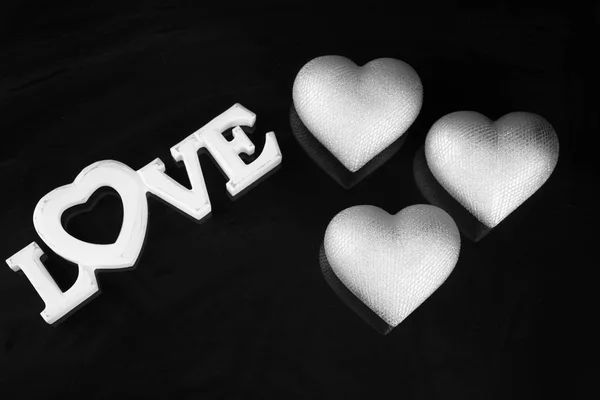 Silver Hearts Black Background Words Love Valentine Day — Stock Photo, Image