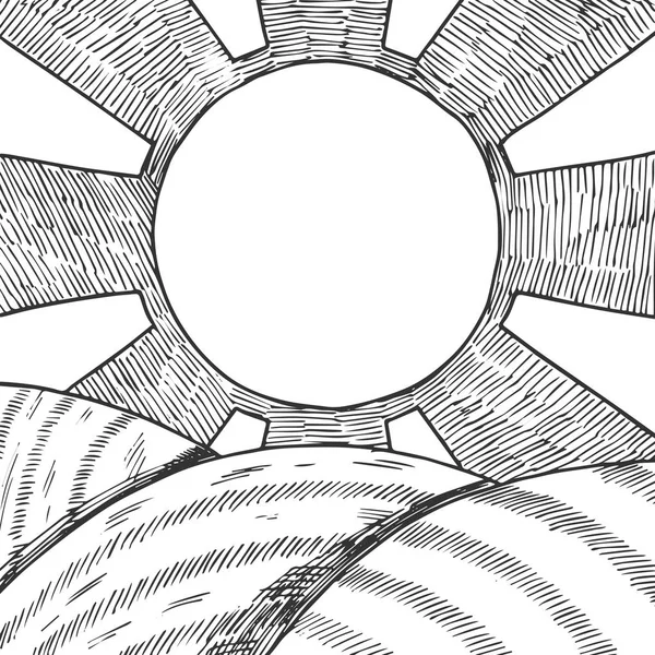 Illustration Vectorielle Collines Agricoles Avec Soleil Dans Ciel Endroit Vide — Image vectorielle