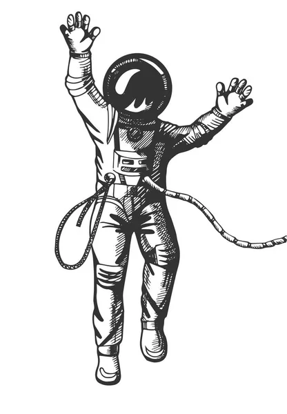 Vektorillustration Des Astronauten Der Raumanzug All Schwebt Vintage Handgezeichneter Monochromer — Stockvektor