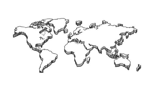 Ilustração Vetorial Mapa Branco Vazio Vintage Mão Desenhada Gravura Estilo — Vetor de Stock