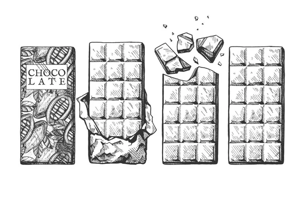 Vectorillustratie Van Een Set Chocoladerepen Verpakt Verpakkingen Bar Met Een — Stockvector