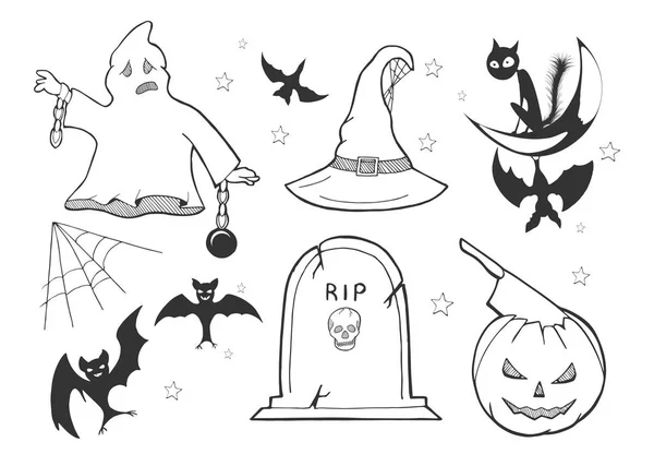 Illustration Vectorielle Décor Halloween Fantôme Dans Les Chaînes Chapeau Sorcière — Image vectorielle