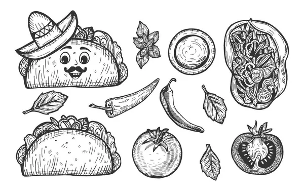 Vektorillustration Mexikanischer Tacos Fast Food Tortilla Von Vorne Und Von — Stockvektor