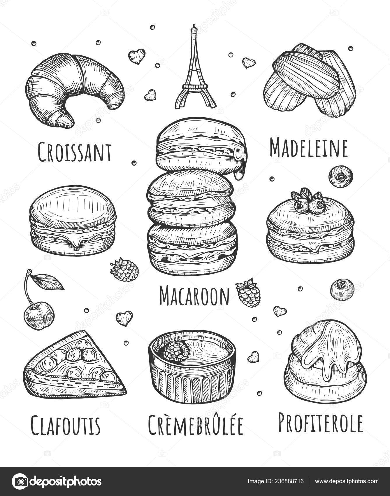 Ensemble D'ustensiles De Cuisine Pour La Cuisson Des Gâteaux Desserts  Pâtisseries Illustration Vectorielle En Style Doodle