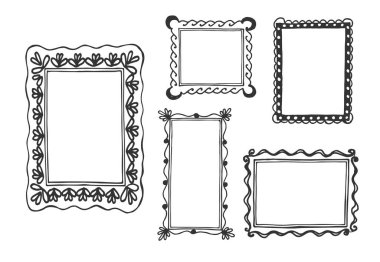 Elle çizilmiş dekorasyon duvar vektör çizim seti çerçeveler. 