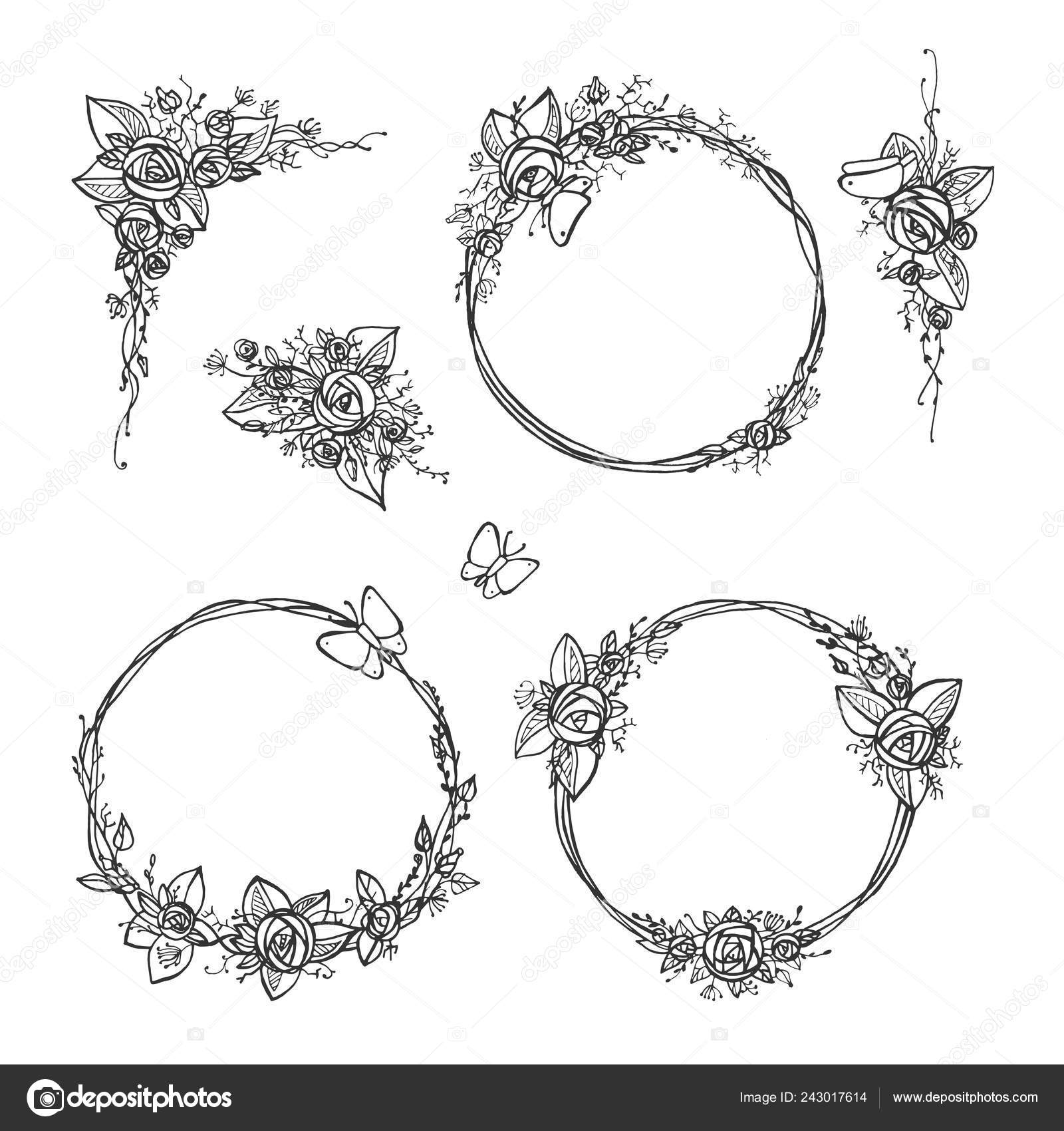 Vector Illustration Different Rose Wreath Set Flowers Roses Leaves Butterfly Vector Image By C Istryistry Vector Stock 243017614