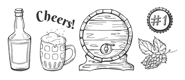 Vektorillustration Emblem Etiketter Ange Pub Craft Bryggeri Cheers Fat Flaska — Stock vektor