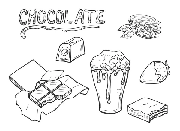 Vektorové Ilustrace Čokolády Kakaové Boby Bonbóny Bar Roztavené Pohár Kryté — Stockový vektor