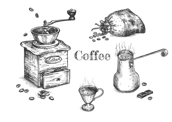 Εικονογράφηση Διάνυσμα Φτιαξίματος Σετ Καφέ Βήμα Προς Βήμα Κόκκοι Καφέ — Διανυσματικό Αρχείο