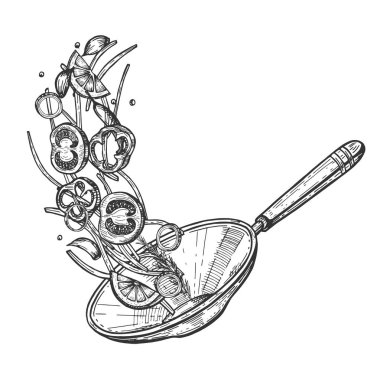 Uçan malzemelerle Çin Wok Pan