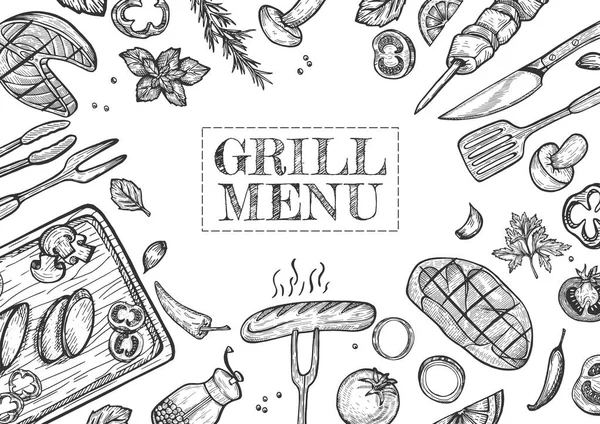 Collection de divers plats grillés et épices — Image vectorielle