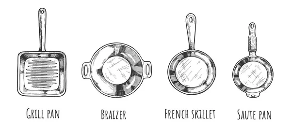 Колекція сковороди різних типів — стоковий вектор